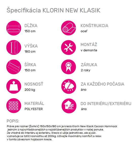 Závěsné houpací křeslo 150x150 Klarina (světle šedá)