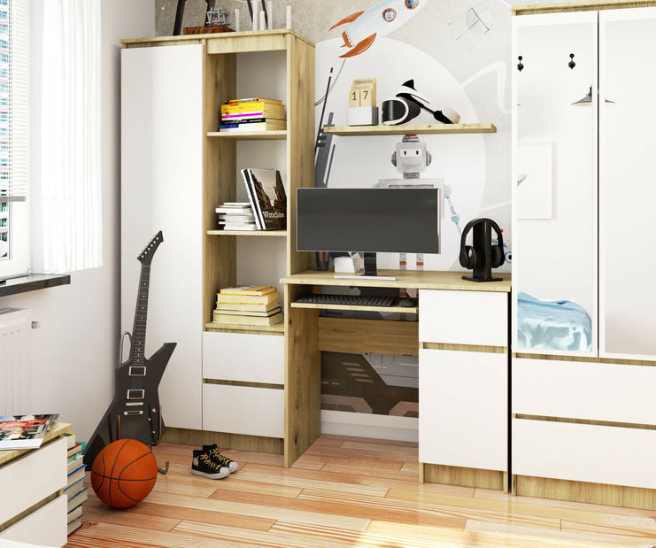 PC stolek Bhaskar (dub artisan + bílá) (P)