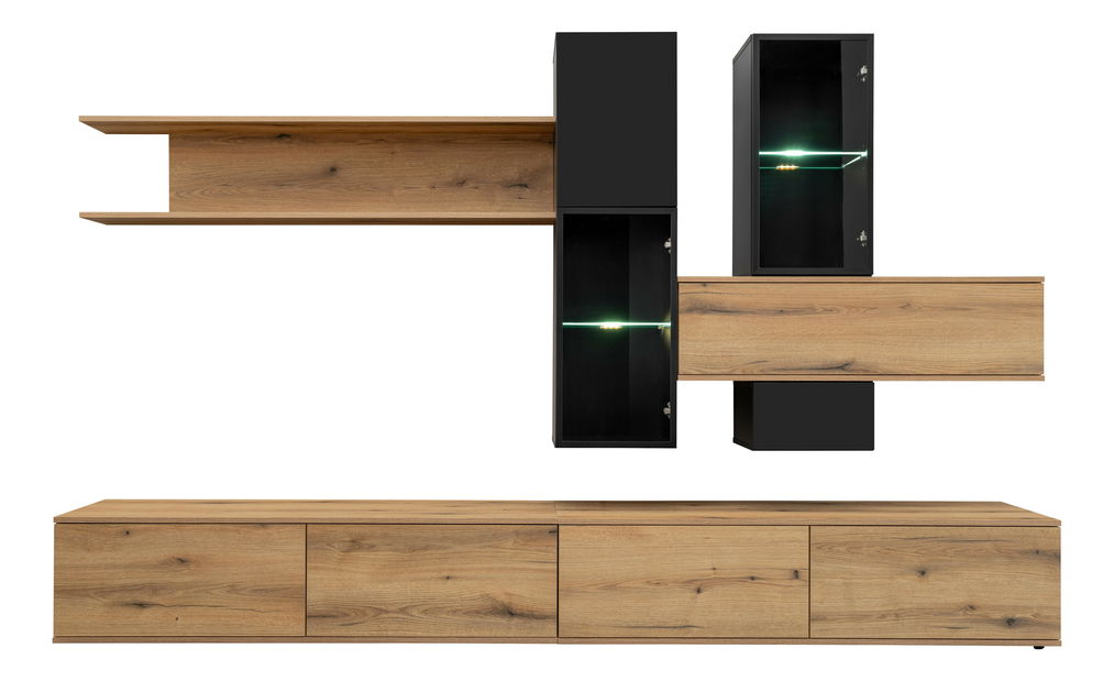 Obývací stěna Cresto (dob coast evoke + černá) (s osvětlením)