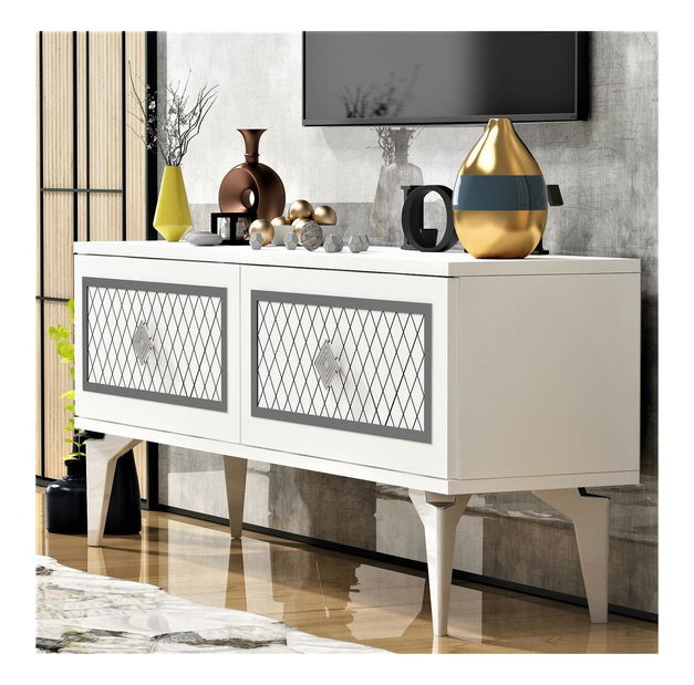 TV stolek/skříňka Mukanu (bílá + stříbrná)