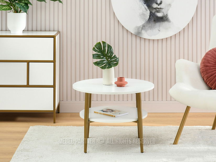 Konferenční stolek Randolf S (bílé dřevo + zlatá)