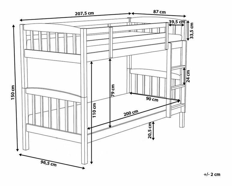 Patrová postel 90 cm REWIND (s roštem) (světlé dřevo)