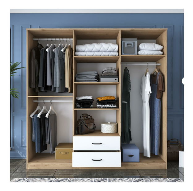 Šatní skříň Bafaretta 30 (se zrcadlem) (ořech + bílá)