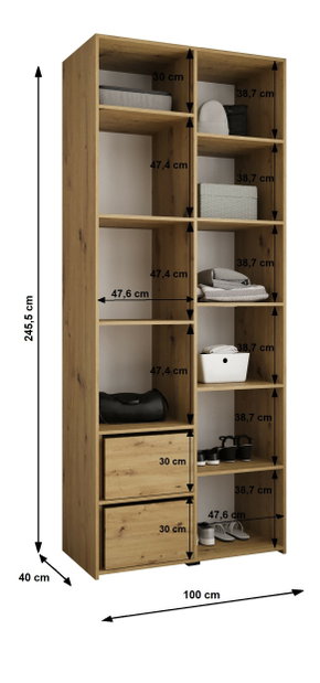 Šatní skříň 100 cm Carmela 40-2 (bílá + zlatá)
