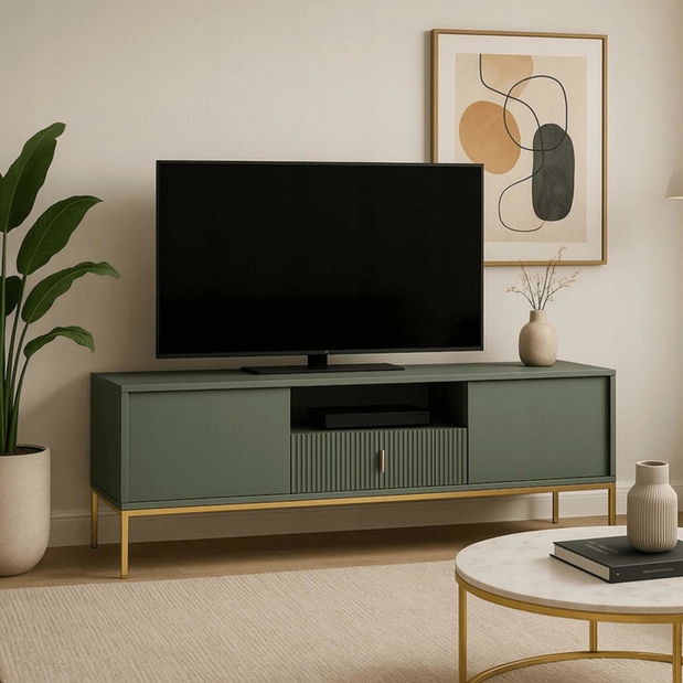 TV skříňka Militaba (zelená + zlatá)