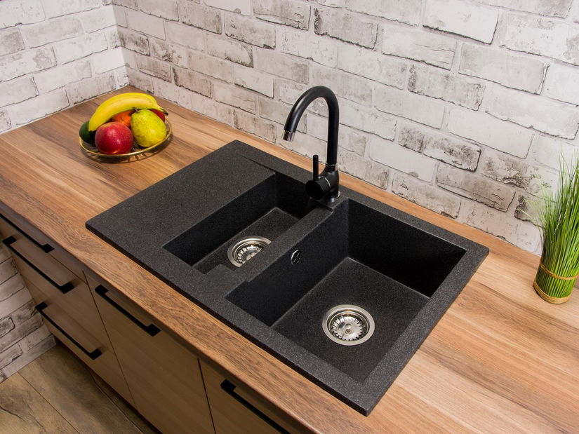 Kuchyňský dřez Dortuna (černá + textura) (s 1 otvorem pro baterii) (L)
