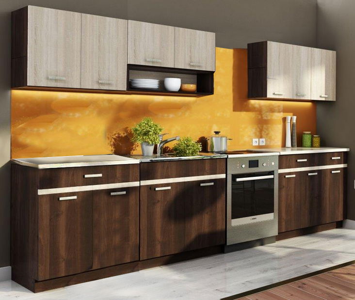 Kuchyně Cherry 260 cm Dub sonoma + Ořech