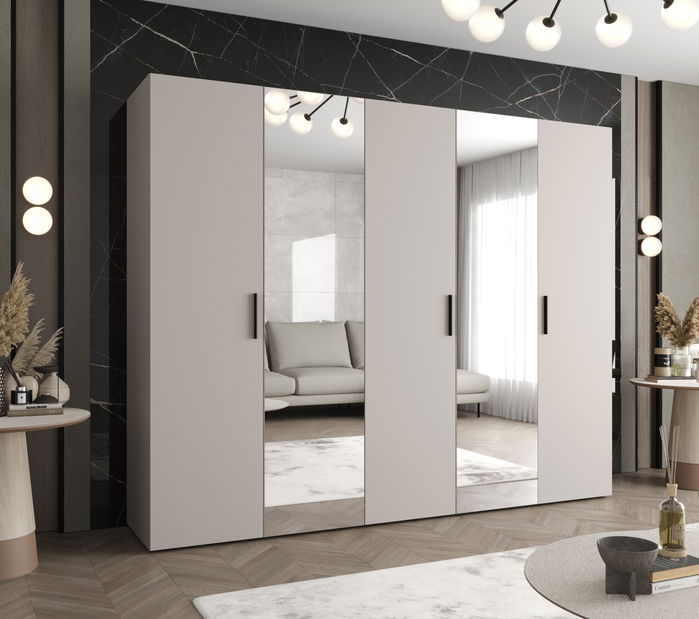 Šatní skříň 250 cm Borry 2 (kašmír + černá)