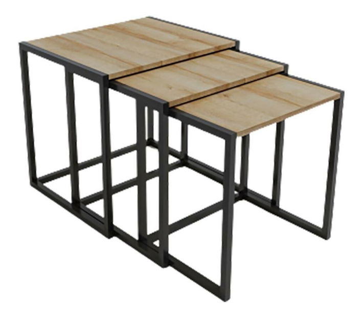 Set 3 ks konferenčních stolků Ollie (dub + černá) *výprodej