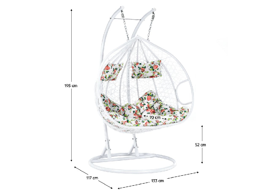 Závěsné houpací dvojkřeslo Dalvoa 2 (bílá + vzor)