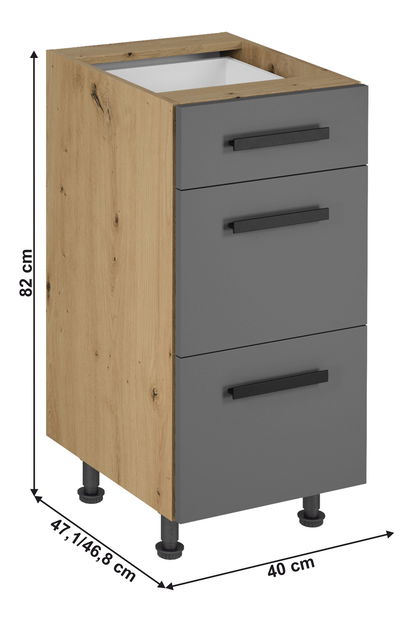 Dolní kuchyňská skříňka D40S3 Langari (dub artisan + šedá matná)