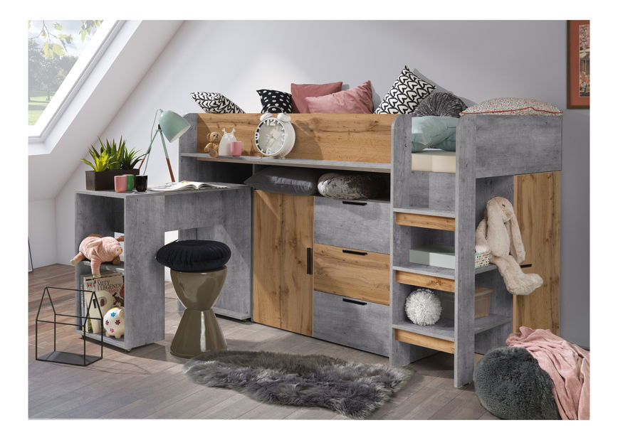 Dětská kombinovaná postel 90 cm Kesa 1 (beton + dub wotan)