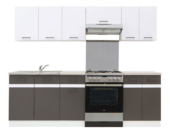 Kuchyně BRW Junona line 240 cm lesk bílý + šedý wolfrám