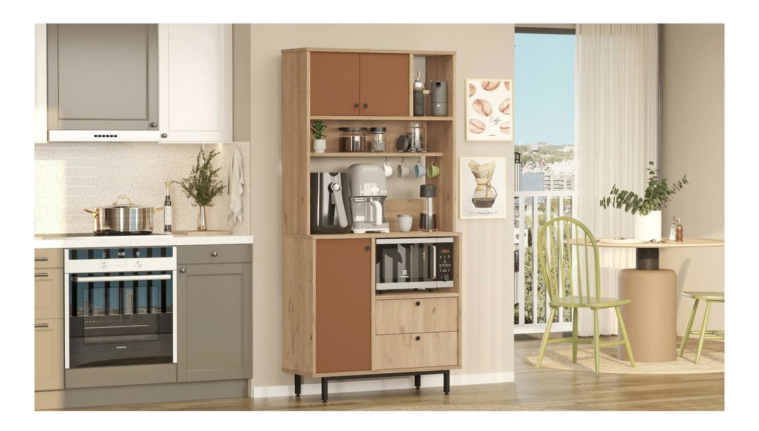 Policová skříň Rebutia 4 (dub + cihlová)