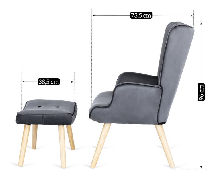 Křeslo s podnožkou Lombardi (šedá)