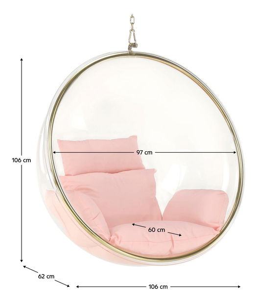 Závěsné houpací křeslo Belgica 1 (transparentní + zlatá + růžová)