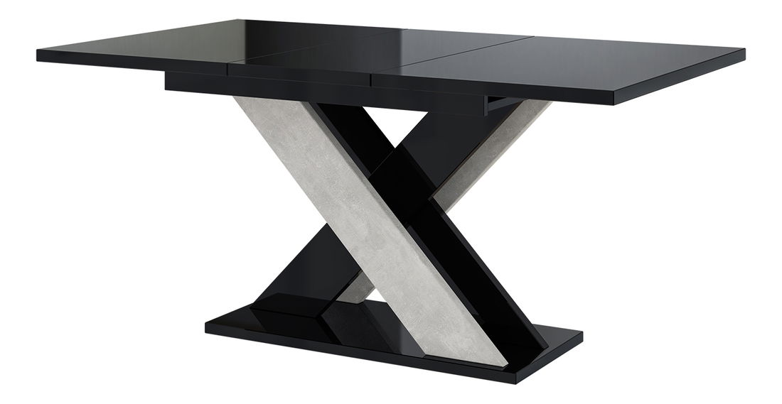 Jídelní stůl Xalin (lesk černý + kámen) (pro 4 až 6 osob)