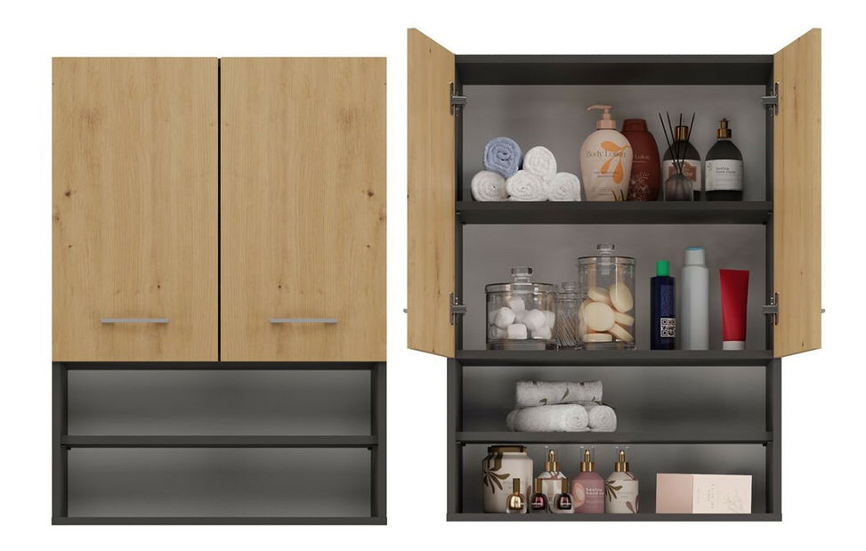 Závěsná koupelnová skříňka Perdieron 1 (antracit + dub artisan)