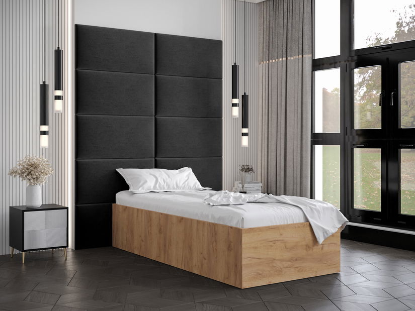 Jednolůžková postel s čalouněným čelem 90 cm Brittany 1 (dub craft zlatý + černá) (s roštem)