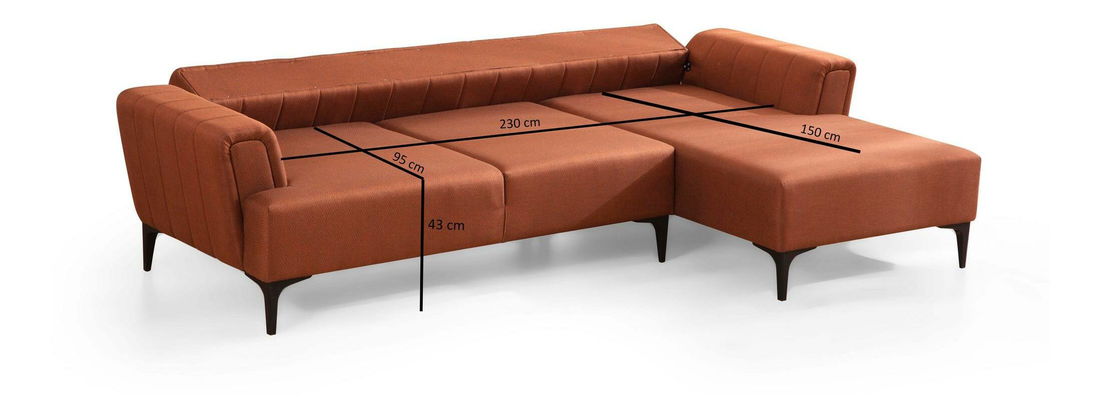 Rohová sedačka Hamletta (P) (cihlová + černá)