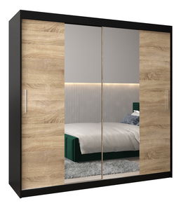 Šatní skříň 200 cm Toki 1 (Černá matná + Dub sonoma)
