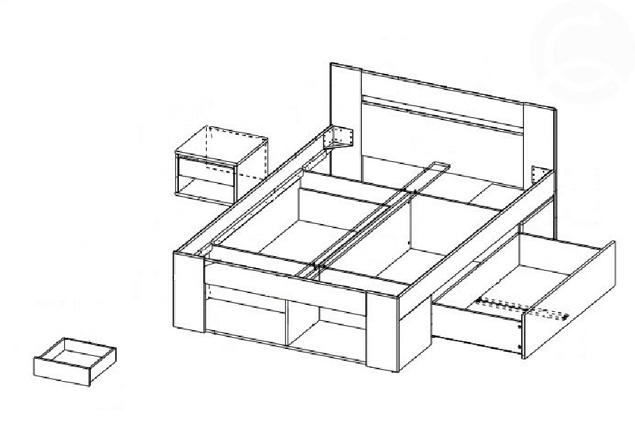 Manželská postel 140 cm Milo (se zásuvkami a noč. stolky)