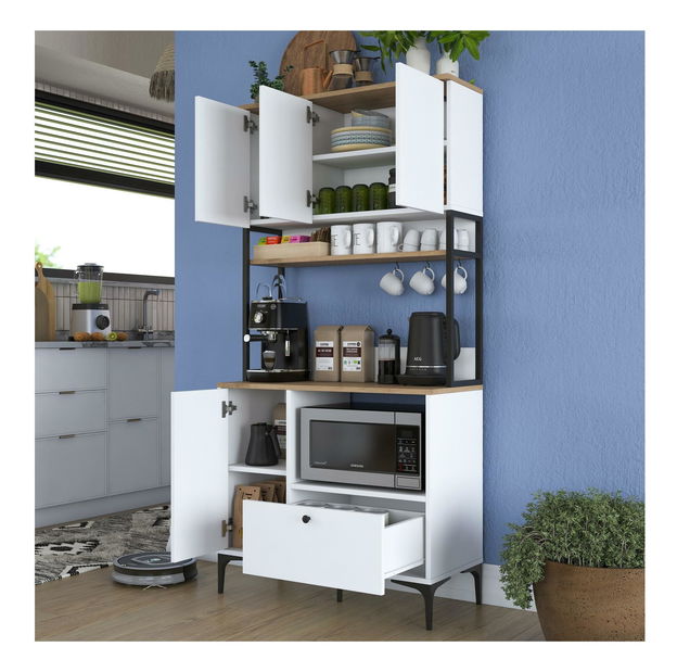 Policová skříň Jenaretta 159 (bílá + ořech)