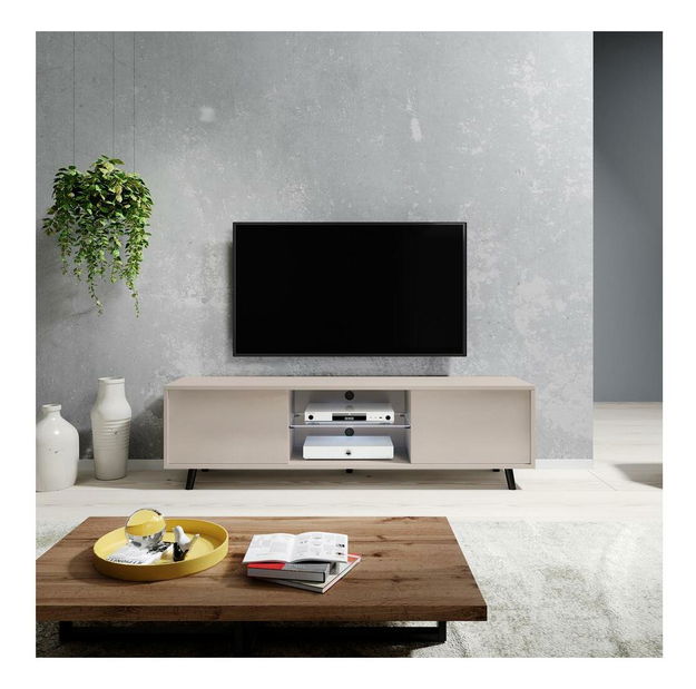 TV skříňka/stolek Leiros (s osvětlením) (sivobéžová + černá)