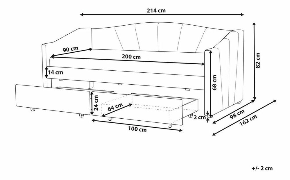 Jednolůžková postel 200 x 90 cm Vitto (červená) (s roštem a úložným prostorem)