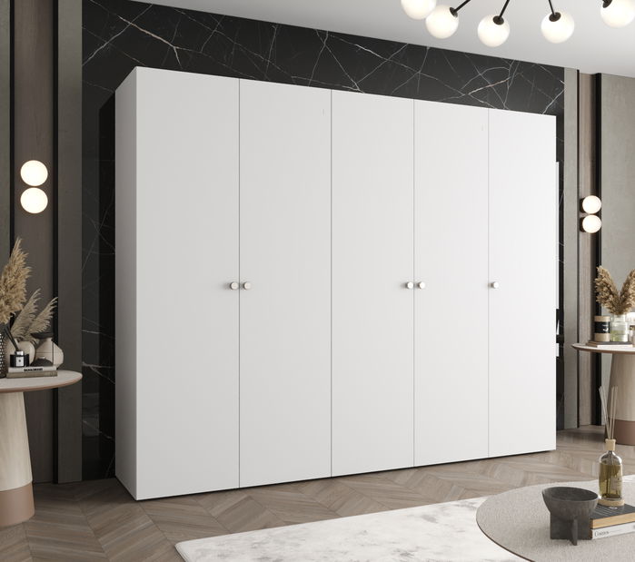 Šatní skříň 250 cm Parna 1 (bílá + stříbrná)