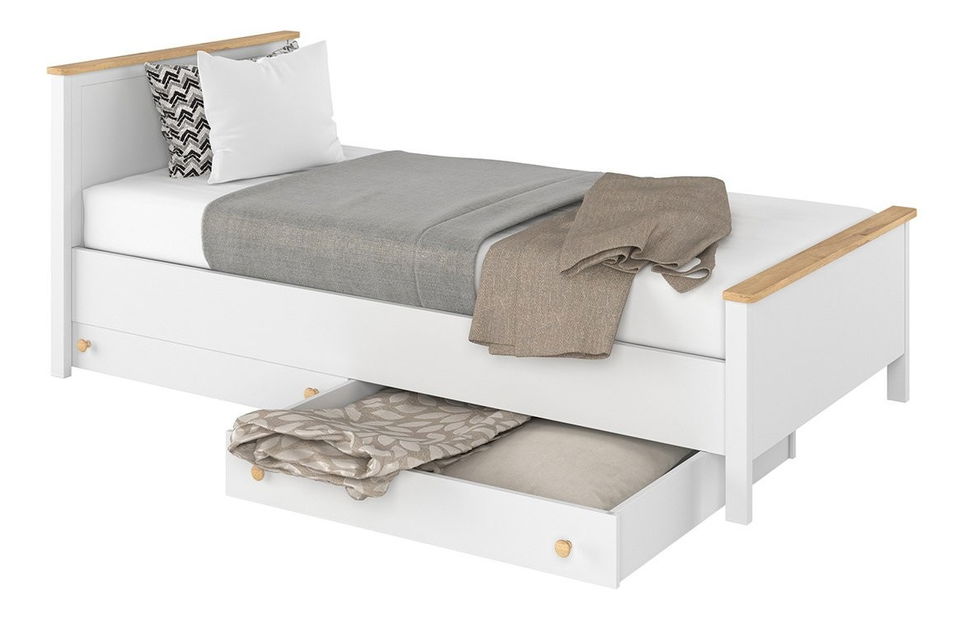 Jednolůžková postel 90cm Sukura (bílá + dub nash)