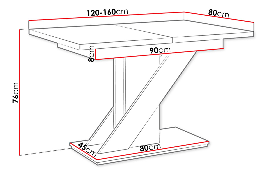 Rozkladací stůl Eksuper (lesk černý + lesk bílý) *výprodej