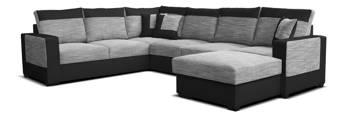 Rohová sedací souprava U Mega 2+A+2F+L (šedá + černá) (P)