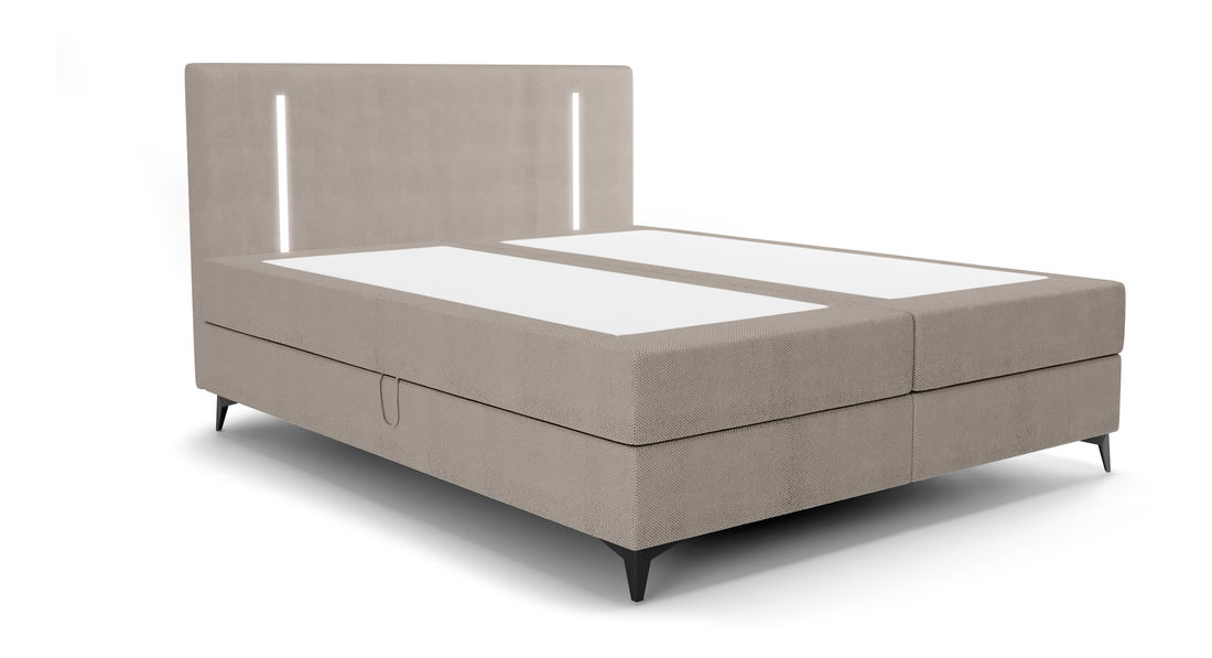 Manželská postel 160 cm Ortega Comfort (hnědošedá) (s roštem a matrací, s úl. prostorem) (s LED osvětlením)