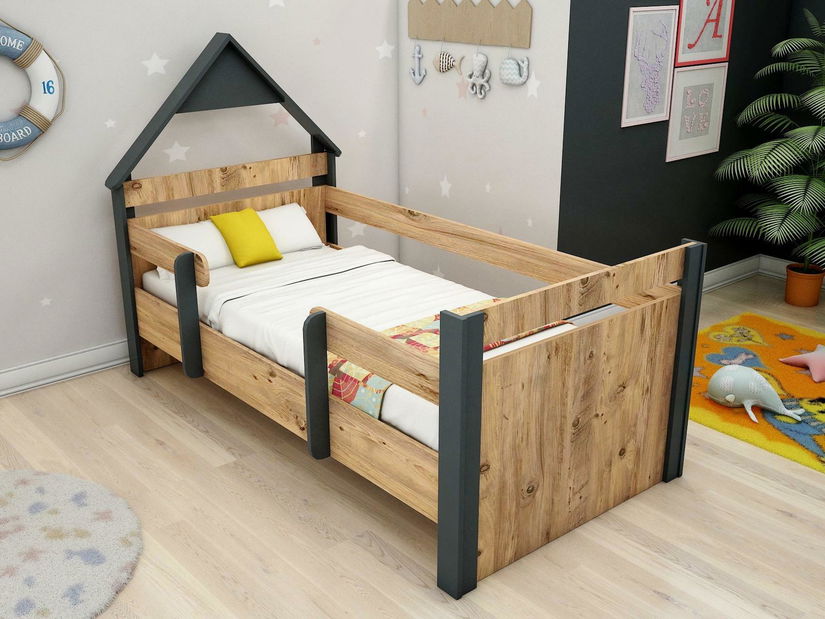 Jednolůžková postel s roštem 100 cm Nilili 4 (borovice atlantická + antracit) (s roštem)