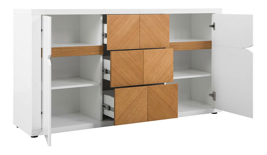 TV stolek/skříňka BRW Rovika RTV1D2S (lesk bílý + dub přírodní)