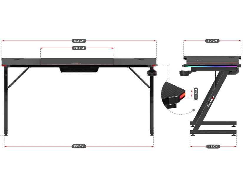 PC stolek Hyperion 4.8 (černá + vícebarevná) (s LED osvětlením)