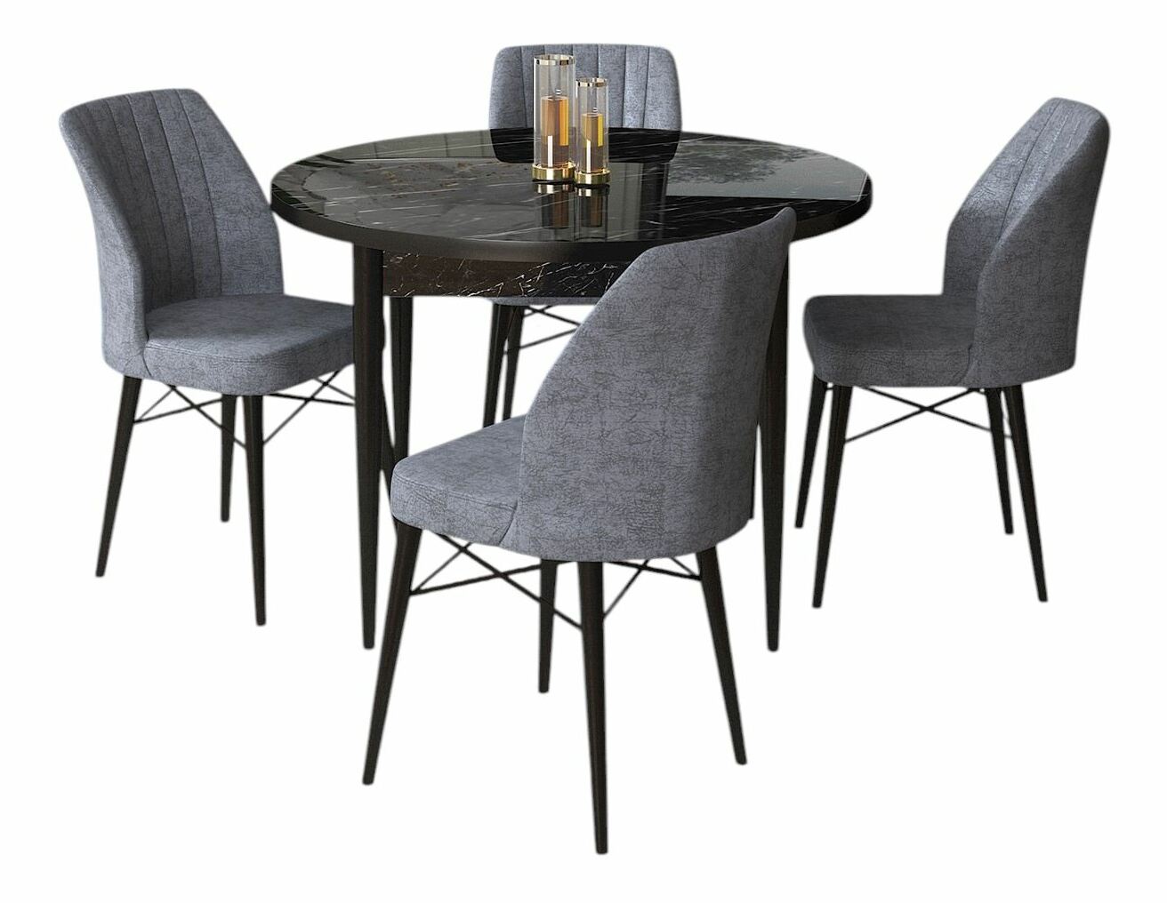 Jídelní set Roxie (mramor černý + kouřová) (pro 4 osoby)