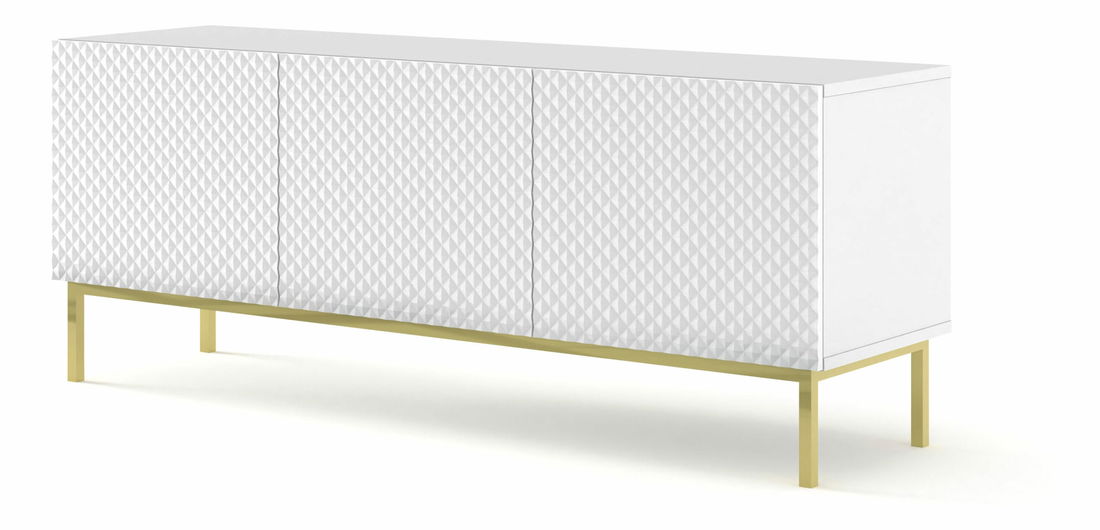 TV skříňka/stolek C 3D 150 Rowanna (bílá lesklá + zlatá)