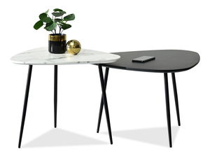 Set 2 konferenčních stolků Rossi Zest Xl (bílý mramor + černá)