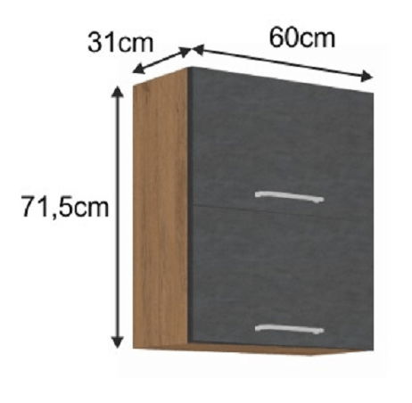Horní kuchyňská skříňka 60 GU-72 2F Velaga (šedá matná + dub lancelot)