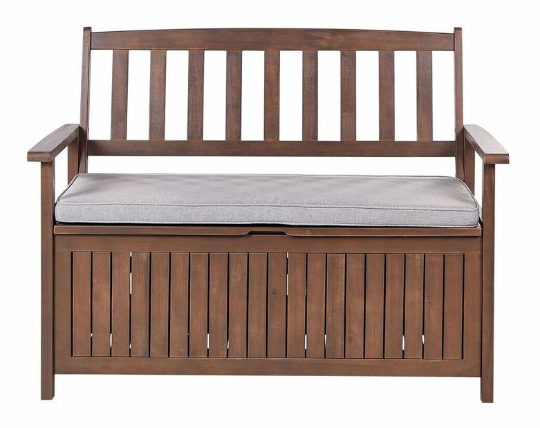 Zahradní lavička Sefu (tmavé dřevo + šedá) (s úl. prostorem))