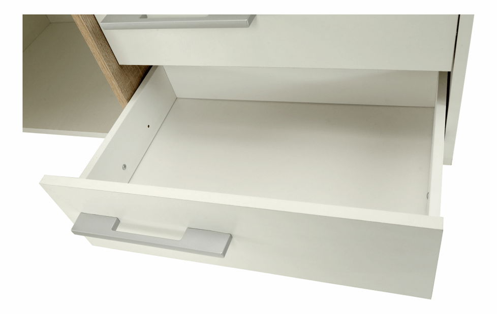 Rohový PC stolek Teny (bílá + dub sonoma)