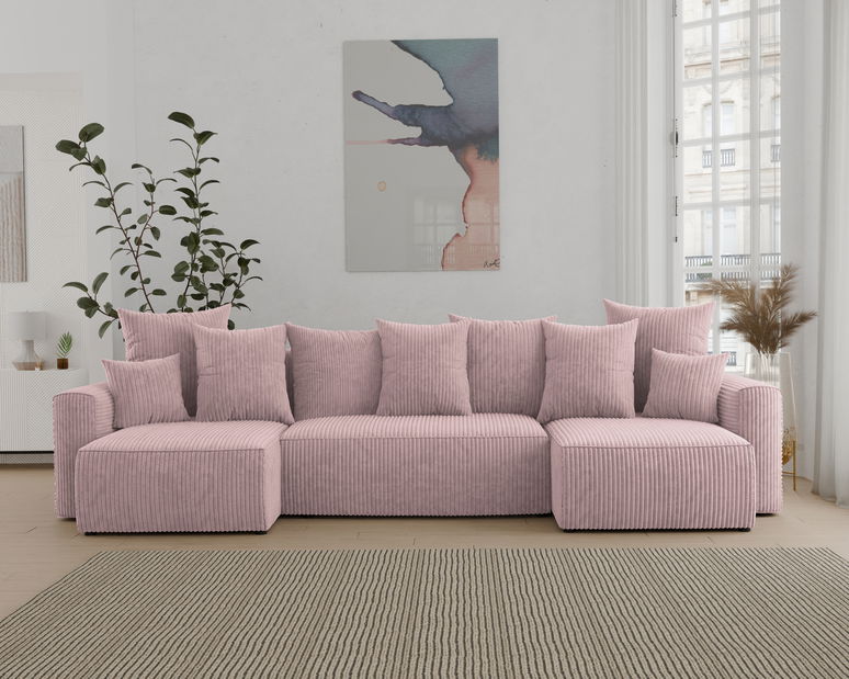 Rohová sedačka Denia U (pudrově růžová) (P)