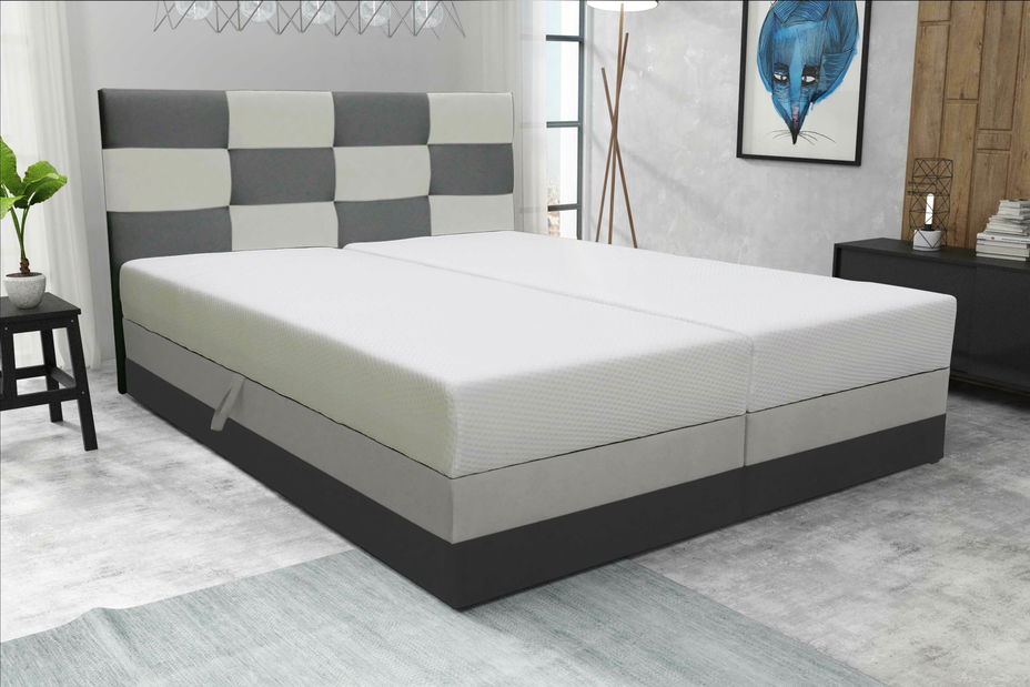 Manželská postel 160 cm Boxspring Marion Comfort (hnědá + světle šedá) (s roštem a matrací)