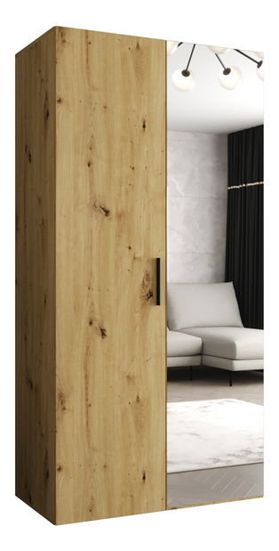 Šatní skříň 100 cm Borry 2 (dub artisan + černá)