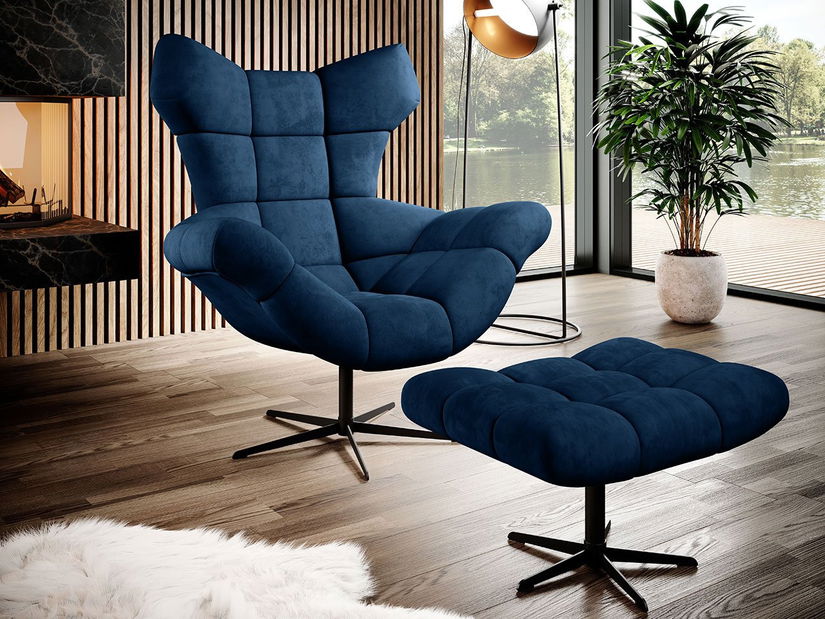 Křeslo s taburetkou Hellen (tmavě modrá)