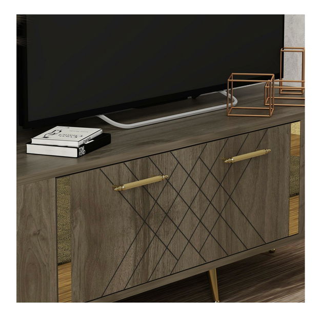 TV stolek/skříňka Tunini (ořech + zlatá)