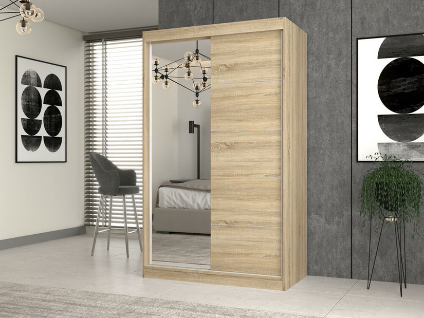 Šatní skříň s posuvnými dveřmi Igatossa 120 E (dub sonoma) (se zrcadlem)