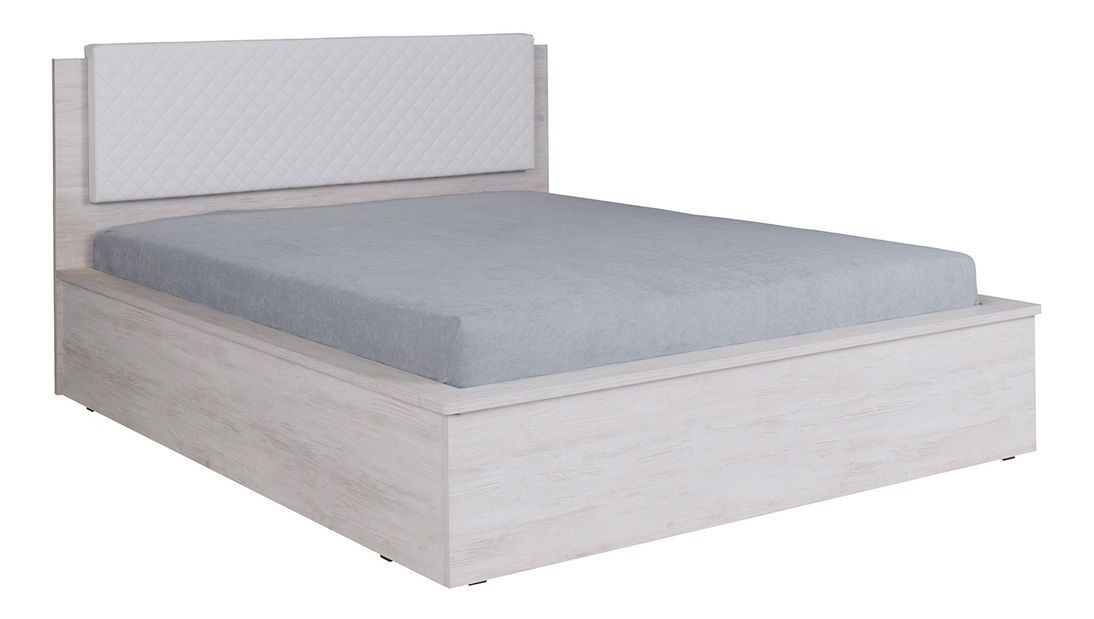 Manželská postel 160 cm Desayuno P (dub bílý + bílá ekokůže) (s roštem)